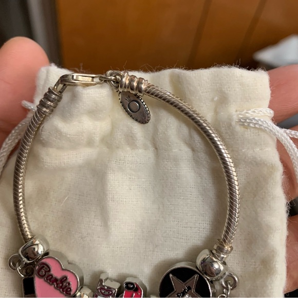 Pandora Snake Chain Lobster Clasp Bracelet w/ 8 New Barbie Theme Charms - Picture 8 of 10
